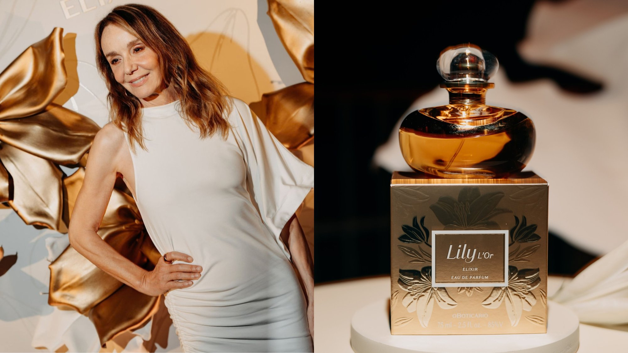 Atriz Philippine Leroy-Beaulieu em imagem da campanha do perfume Lily L'Or Elixir, do Boticário